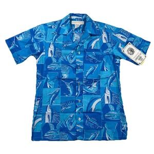 Vintage KEY WEST FASHIONS Button Up Shirt Blue Sport Fish Men's Small Brand New